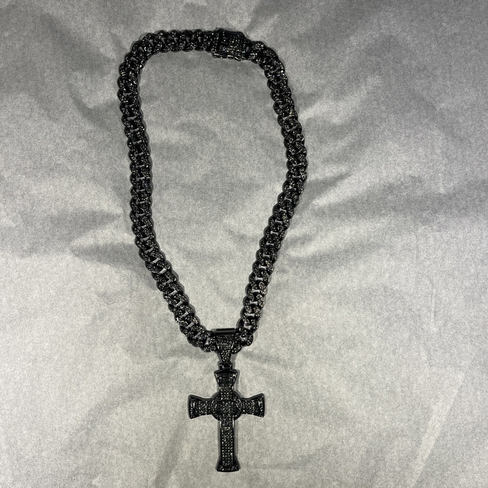 19.5‎ Inch Chain Black Iced Out With Cross Pendant